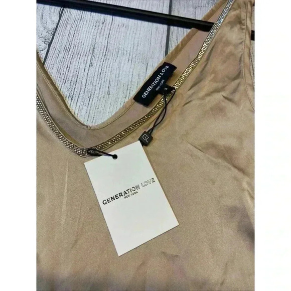 Generation Love Women's Christie Crystal Tank Small Latte Sleeveless Embellished - Picture 10 of 12
